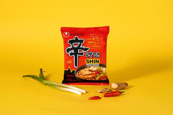 Nongshim Shin Ramyun Noodles, Spicy Korean Signature Instant Ramyun, Rich Beef Flavored Broth, Microwaveable, Korean Instant Noodles, 4.23 oz (Pack of 20), Packaging May Vary.