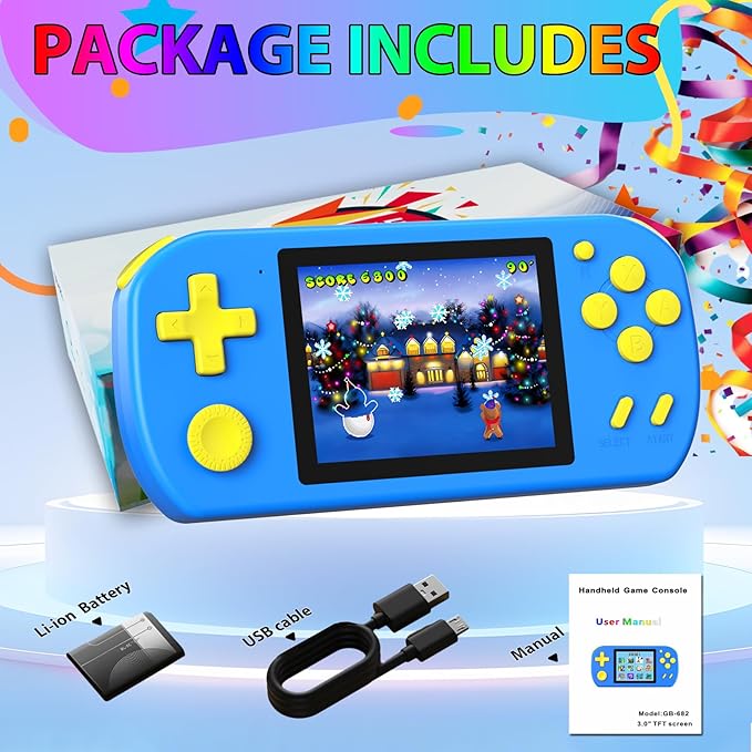 Handheld Games for Kids Built-in 218 Video Games, Portable Kids Travel Toys for Ages 4-13 with Rechargeable Battery 3.0" HD Screen, Mini Gaming Player Birthday Gifts for Boys Girls (Blue)