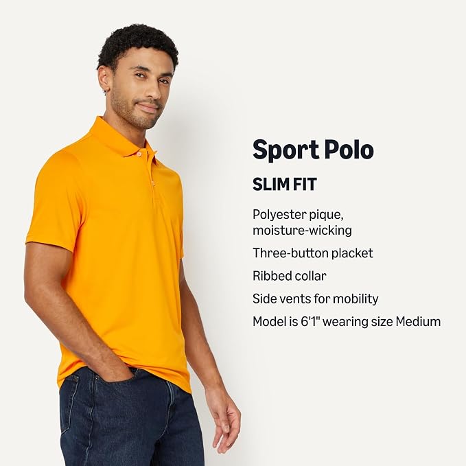 Amazon Essentials Men's Moisture Wicking Golf Polo Shirt, Short Sleeve, Slim-Fit, Quick-Dry, Active Wear