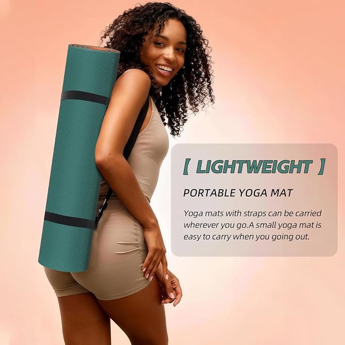 Thick Yoga Mat 72"x24" – 1/4" or 2/5" Option | Non-slip & anti-tear TPE, lightweight with carrying strap, beginner-friendly for women & men, yoga/pilates/floor workout