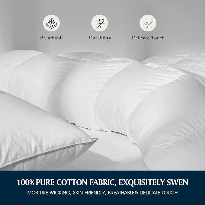Serta Goose Feather Down Fiber Cotton Comforter Queen Size - 100% Cotton Duvet Insert - Hotel Luxury Hypoallergenic Bedding Comforter All Season Medium Warmth 90 x 90 Inch White,(Pack of 4)