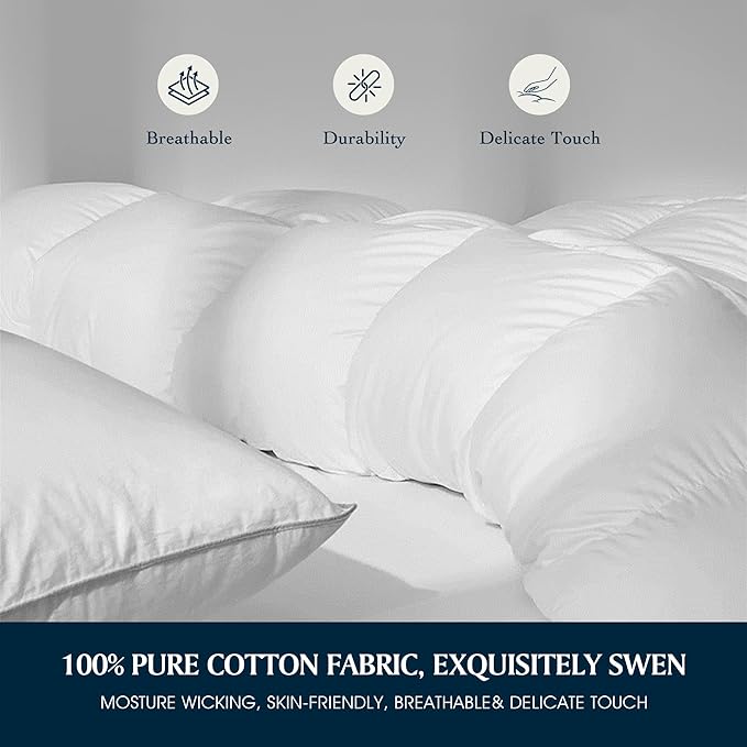 Serta Goose Feather Down Fiber Cotton Comforter King Size - 100% Cotton Duvet Insert - Hotel Luxury Hypoallergenic Bedding Comforter Extra Warmth 106 x 90 Inch White