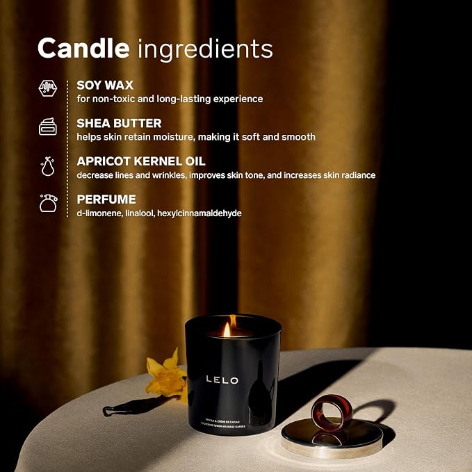 LELO Flickering Touch Massage Candle, Melts into Massage Oil, Scented Candle Body Massage Oil, Luxury Skin Treatment, Vanilla & Creme de Cacao Scent