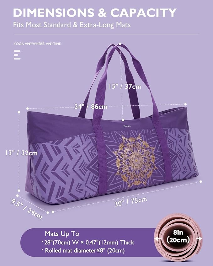 Gonex Yoga Mat Bag, Extra Canvas Gym Bag with Waterproof Pocket Metal Zipper, Fits Mat & Blocks, Stylish Yoga Mat Carrier for Women, Ideal for Yoga, Pilates, Workout, Travel