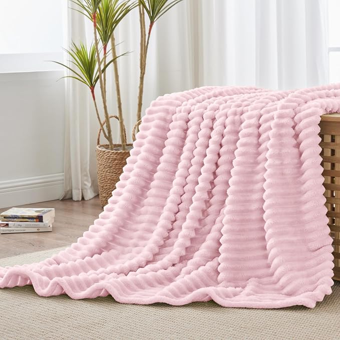 BEDELITE Ribbed Twin Blanket for Couch & Bed, Cherry Blossom, 60"x80" | Ultra-Soft Plush Fleece, Cozy, Warm Yet Lightweight, Ribbed Texture, Home Decor, Machine Washable, Giftable, All-Season Use
