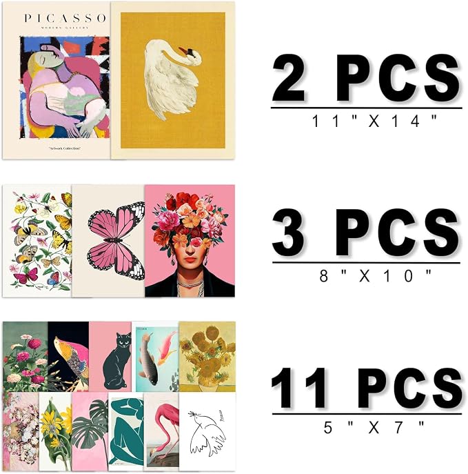16 PCS Eclectic Wall Art Decor, Modern Maximalist Wall Prints for Bedroom, Posters for Room Aesthetic, Wall Collage Kit Pictures for Living Room, Colorful Dorm Gallery Home Decor