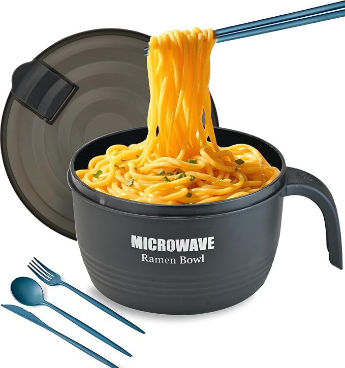 Layron Large Ramen Bowl, Ramen Noodle Bowls Microwavable 45 oz, Ramen Cooker, Microwave Pasta Cooker, Ramen Bowl Microwave Gift for College Male Female Dorm Room (black)