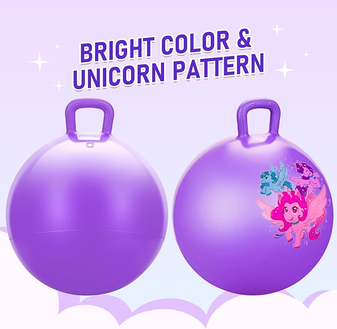 U&C Planet Hopper Ball 18 inches Bouncy Ball with Handle for Kids Age 3-6 Hoppity Hop Sit and Bounce Jumping Hopping Toy with Pump and Gift Box Great Gift for Birthday Christmas, Purple