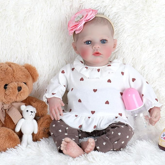 Ktaxon Reborn Baby Doll with 2 Set Clothes, 20-Inch Soft Cloth Body Realistic Baby Doll with All Accessories, Newborn Baby Dolls for 3+ Year Old Girls & Boy (White)