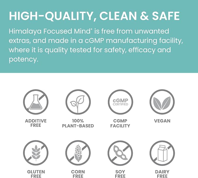 Himalaya Focused Mind Supplement, with Ashwagandha, Bacopa & L-Theanine for Attention, Focus and Energy Support, 60 Vegan Capsules, Gluten Free, 1 Month Supply