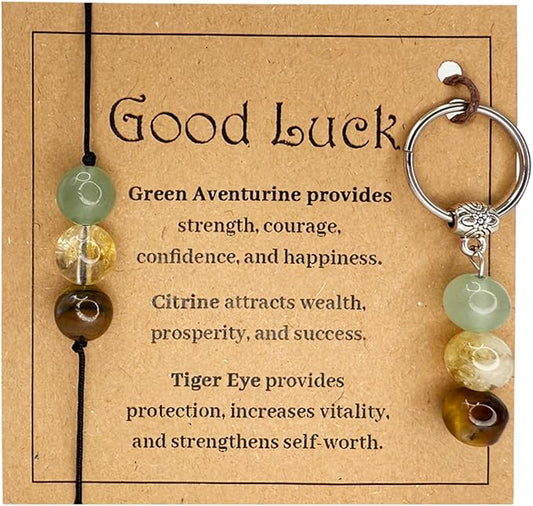 Healing Crystal Keychain Bracelet Set Healing Stones Anxiety Relief Natural Crystal Keychain for Women