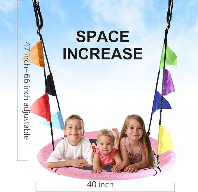 40 Inch Saucer Tree Swing for Kids, Outdoor Round Swing with Hanging Straps & Adjustable Ropes, Easy Assembly