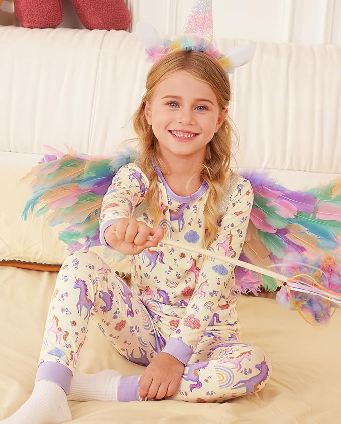 Bamboo Viscose Toddler Girls Kids Pajamas Unicorn Mermaid Pjs Long Sleeve Snug fit 12M-8Y 2pcs Soft Jammies