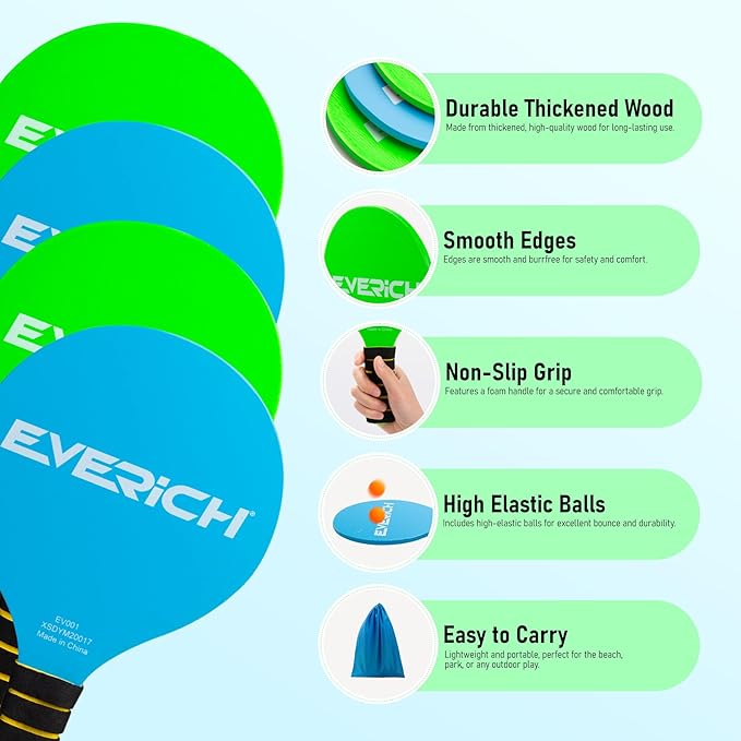 EVERICH Toss and Catch Ball Game & Paddle Ball Set, Outdoor Games for Kids Outdoor Toys Yard Games, Beach Pool Lawn Camping Outside Toys for Adults and Family Fun, Great for Boys Girls