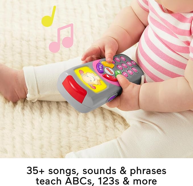 Fisher-Price Baby Learning Toy Laugh & Learn Sis’ Remote Pretend TV Control with Music & Lights for Infants Ages 6+ Months