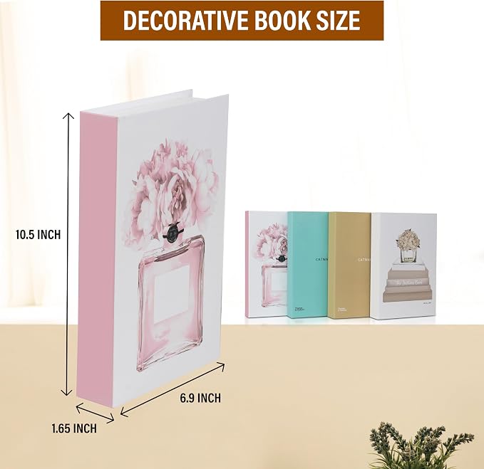 4 Pcs Decorative Books | Faux Blush Coffee Table & Shelf Decor | Soft Romantic Look for Living Room, Office and Entryway - Not Real, Tool-Free 2-Min Setup