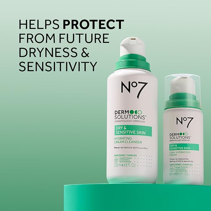 No7 Derm Solutions Hydrating Facial Cleanser - Gentle Cream Face Wash Formulated with Ceramides, Niacinamide & Adaptogens to Help Maintain Skin's Moisture Barrier - For Dry & Sensitive Skin (16 Fl Oz)