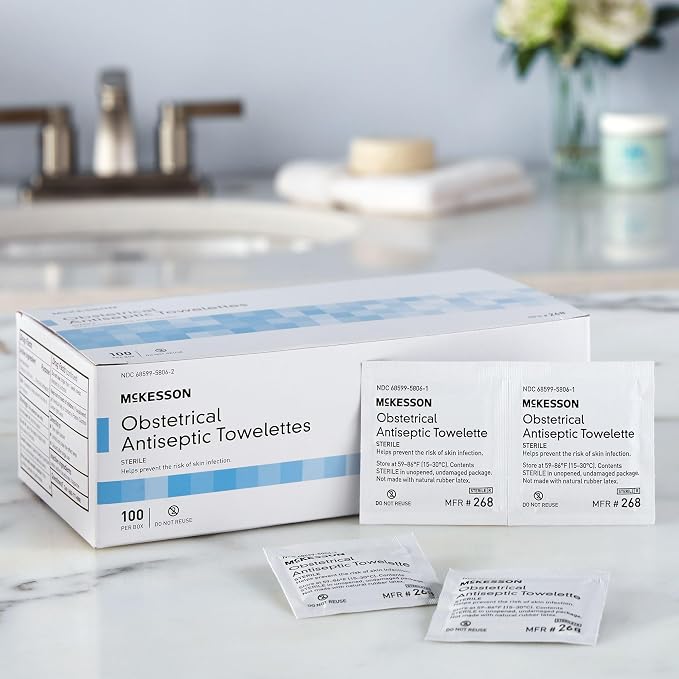 McKesson Obstetrical Antiseptic Towelettes Wipes, Sterile, Individual Packet, Clean Scent, 100 Count, 1 Pack
