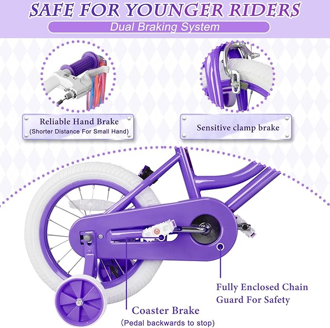 KORIMEFA Girls Bike for Ages 2-8 Years Toddler Kids with Doll Seat, 12 14 16 Inch Bicycle with Training Wheels, Little Small Princess Bicycle with Basket& Streamers, Girls Pedal Bike