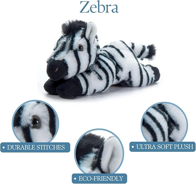 The Petting Zoo Zebra Stuffed Animal Plushie, Gifts for Kids, Scoopz Wildlife Animals, Zebra Plush Toy, 8 inches