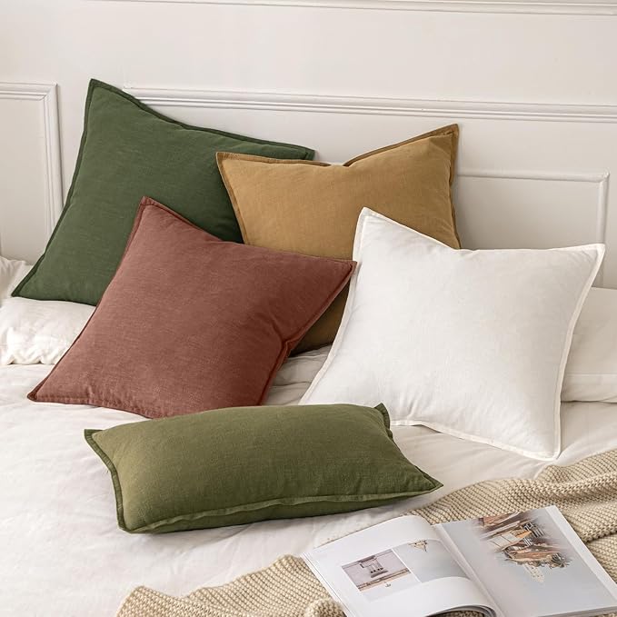 MIULEE Decorative Linen Pillow Covers 18x18 Inch Autumn Glaze | Boho Farmhouse Fall Autumn Couch Throw Pillows for Bed, Pack of 2 Accent Modern Pillowcases, Sofa Livingroom Home Decor