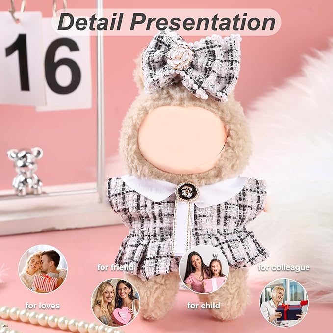 17cm Doll Clothes Set (No Doll) – Outfit with Hat & Overalls, Handmade Accessories for Mini Dolls, OB11-Compatible Dress-Up Gift (White)