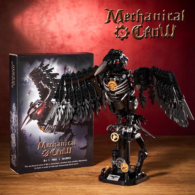 1018PCS Mechanical Crow Building Set, Mechanical Raven Bird，DIY Model Kit with Moving Wings & Rotating Head, Compatible Building Blocks for Adults & Kids 8+