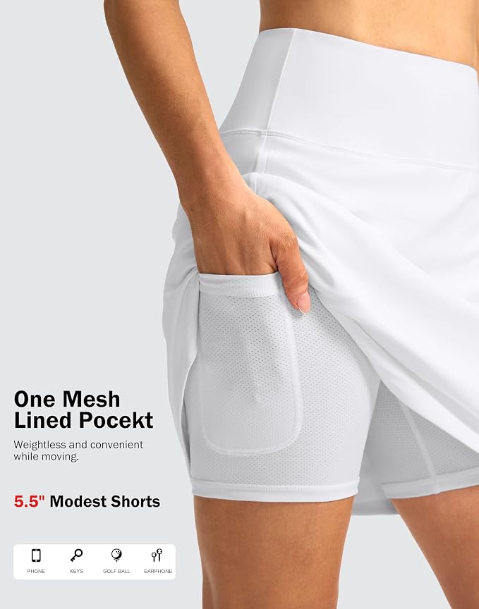 18" Skorts for Women 3 Pockets High Waist Long Athletic Tennis Skirt Golf Skort for Casual Summer Travel