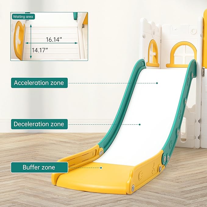 Toddler Slide 8 in 1 Toddler Playset for Toddlers Age 1-3, Baby Playset for Indoor Outdoor Playground with Climber, Crawling Tunnel, Basketball Hoop, Telescope, Toy Storage