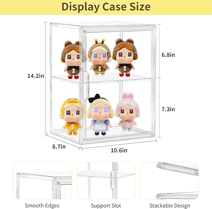 LXLXXL Acrylic Display Case with Removable Shelf Compatible with Labubu POP MART 2 Tier Figure Display Case for Collectibles Cosmetic Clear Acrylic Box