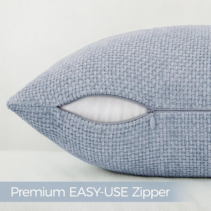 a moment Light Blue Chenille Throw Pillow Covers 22x22 Inch Pack of 2 Modern Decorative Throw Pillow Covers Farmhouse Cross Covers Home Decor for Sofa Bedroom Living Room
