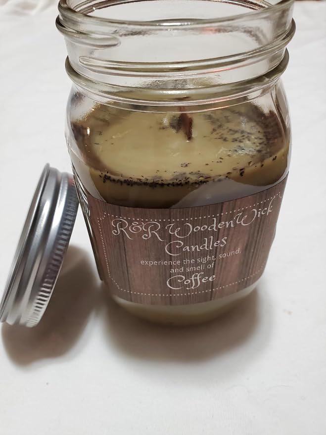 R&R Wooden Wick Candles, Coffee Scented, 10oz, Soy Wax