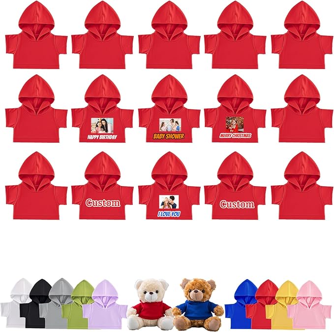 15 Pcs Personalized Teddy Bear Clothes with Name Photo, Custom Stuffed Animal Clothing Fit 8-16inch Stuffed Bears Clothes, Personalized Doll Clothing Make Your Own Plush Doll Shirt