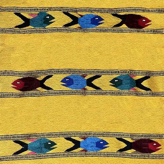 Open Road Goods Thick Mexican Yoga Blanket - Serape Fish Design - Handmade (Yellow)