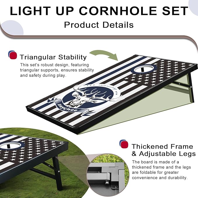 LED Cornhole Set, 3 x 2ft / 4 x2 ft Cornhole Board Game Set, Corn Hole Outdoor Game, Multi-Design with Light-Up Border, 8 Bean Bags, Carrying Case for Backyard, Beach, Lawn
