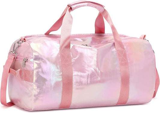 Gym Bag Sports Duffle Bag with Wet Pocket Weekender Overnight Bags with Waterproof Shoe Compartment for Girls Kids Women Travel Dance Yoga Workout Bags (Pink)