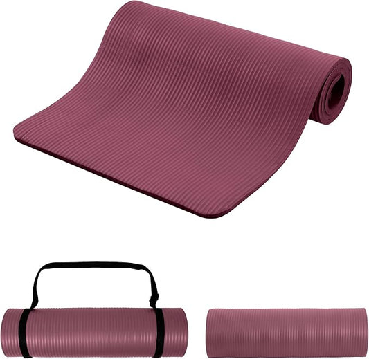 Signature Fitness Extra Thick High-Density Foam Yoga Mat – Multiple Thicknesses (1/2" & 1") / Multiple Colors – Double-Sided Non-Slip Surface – with Carrying Strap for Pilates, Yoga & Home Workouts