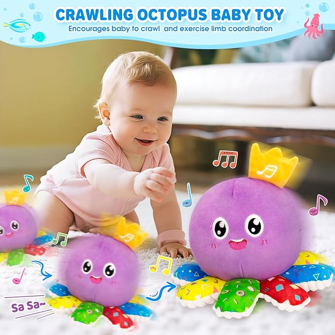Musical Toys for Babies 6-12-18 Months, Multi-Functional Interactive Crawling Dancing Octopus Plush Toy, Christmas Birthday Gifts for 1-2 Year Old Boys and Girls