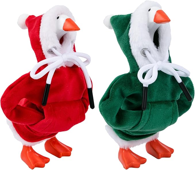 2 Pcs Christmas Desk Goose Outfits 7 Inches, Xmas Mini Desk Goose Clothes Hoodies 7 Inch Porch Goose Costume Christmas Desk Goose Accessories for Magnetic Goose Statue Table Decor