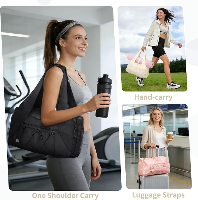 Small Gym Bag for Women, Mini Duffel Bag with Shoe Compartment, Cute Sports Tote Bag Dance Yoga Mat Luggage with Crossbody Water Bottle Bag, Pink