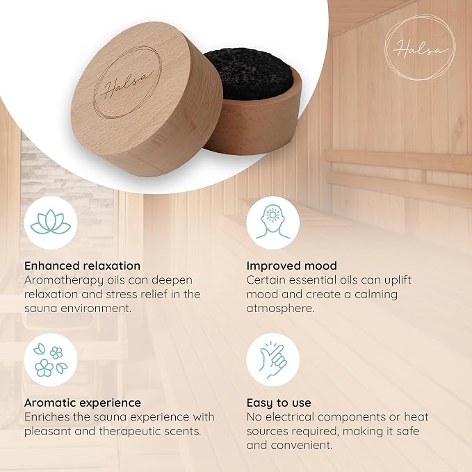 Halsa Lava Stone Diffuser for Sauna, Office, Bedroom, Bathroom - Natural Beechwood Base, Passive Diffusion, Lava Rock Absorbs Essential Oils - Natural Aromatherapy