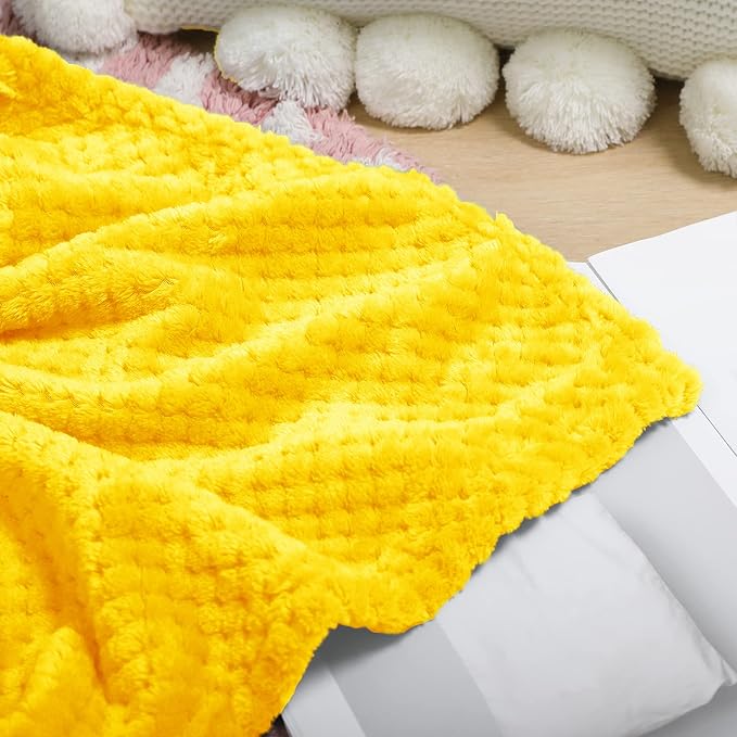 Exclusivo Mezcla Waffle Fleece Throw Blanket for Couch, Yellow | Lightweight Soft Blanket for Sofa, Bed, Living Room, Plush Fluffy Throw for Home Decor, Travel, All Season, 40x50 Inches
