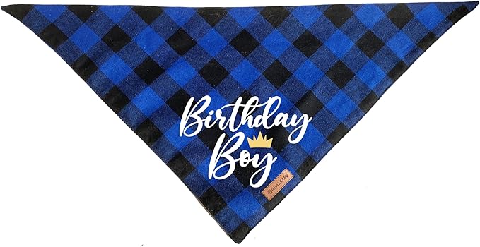 Realeaf Birthday Boy Dog Bandana, Dog Birthday Party Supplies,Premium Durable Fabric,Buffalo Bandana for Large and Extra Large Dogs (Blue Paid, X-Large)