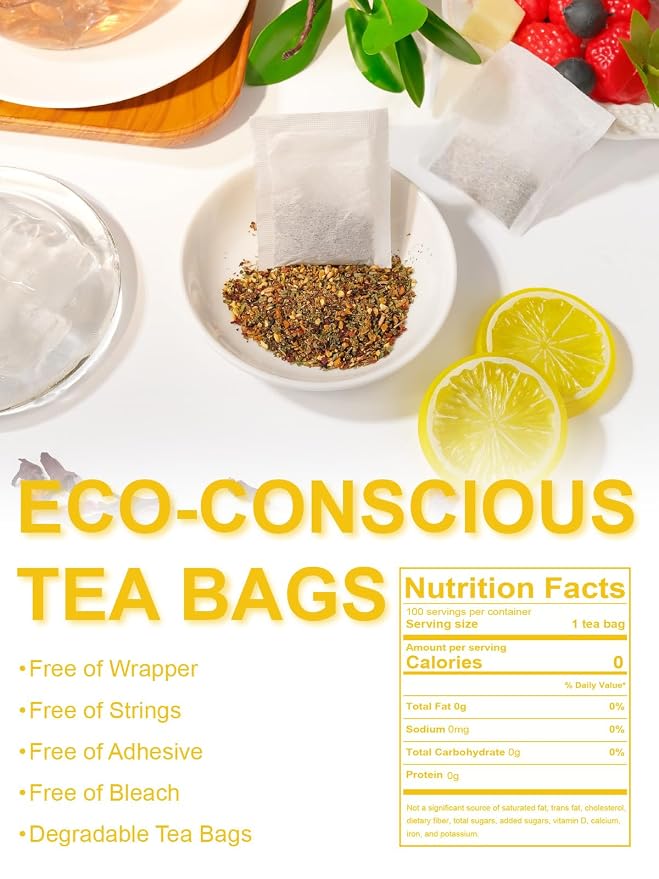 TeeLux Mango Peach Iced Tea, Rosehips Tea with Hibiscus & Chamomile & Lemon Balm, Refreshing Tart & Sweet Taste, Caffeine Free, 100 Count