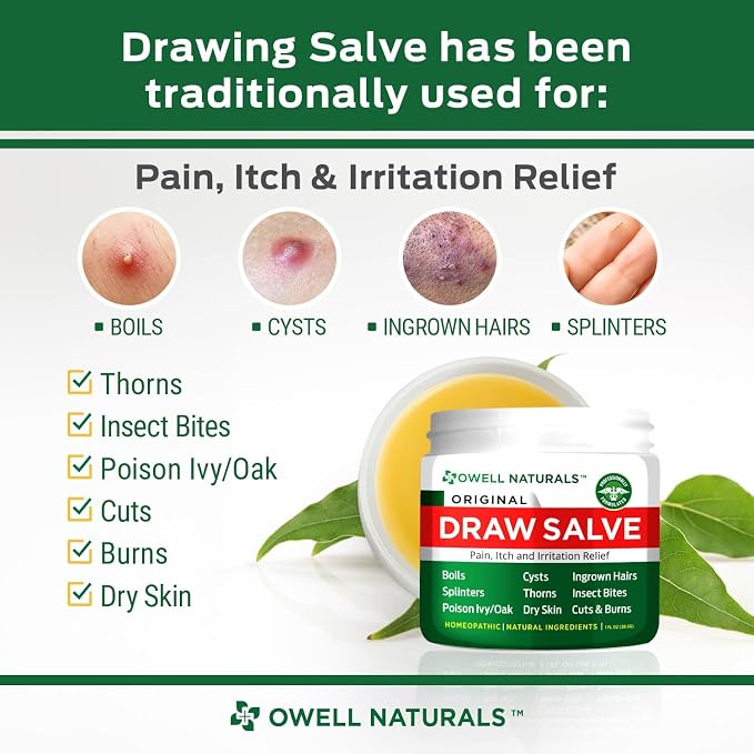 Owell Naturals Drawing Salve Ointment Fast Acting Formula for Skin, Splinters, Ingrown Hairs, Boils & Cyst, Bug Bites, bee Sting, Mosquito bite Itch, Poison Ivy (3 Pack)