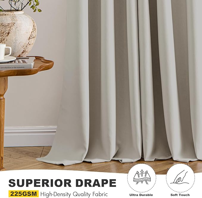 MIULEE Blackout Curtains for Bedroom 2 Panels 40 x 45 Inch Long Natural | Thermal Insulated, Living Room Darkening Grommet Drapes, Noise Reducing, Light Blocking Window Treatments