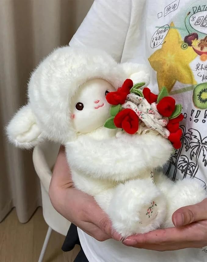 Baby Sheep Bouqet, Rose Bouquet Plush Sheep with Detachable Flower Hat, Rose Lamb - A Huggable Bouquet of Love, Adorable Sheeps Bouquet Plush, Emotional Support Plushie Gift for Christmas (Pink)