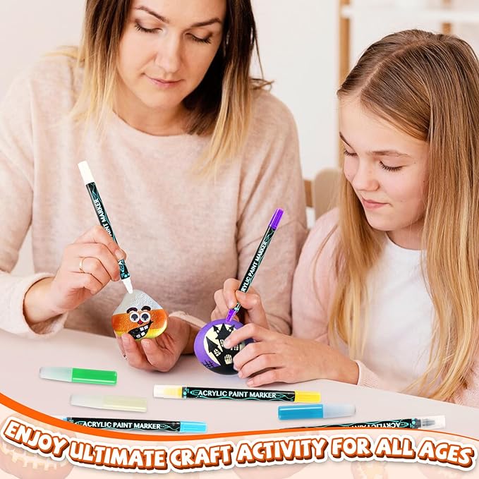 JULEASEL Rock Painting Kit, Glow in The Dark Rock Craft Paint Kits, Arts and Crafts for Kids Ages 6-12, Holiday DIY Crafts for Girls & Boys with Mess-Free Pens Markers