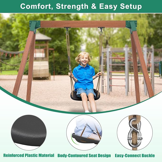 SELEWARE Heavy Duty Swing Set Brackets Kit with 2 A-Frame Swing Set Brackets, 4 Swing Hangers & 2 Swing Seats for Backyard Playground, DIY Outdoor Kids Playset, Mounting Hardware Included