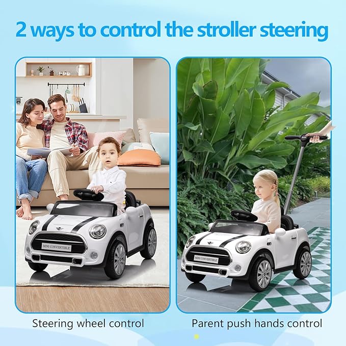 Kids Push Car,Ride On Car,Licensed MINI Cooper Toddler Push Car Toy with Adjustable Push Rod, Horn Music, Seat Belt,- Ideal Stroller Substitute for Kids 1-3 Years Old
